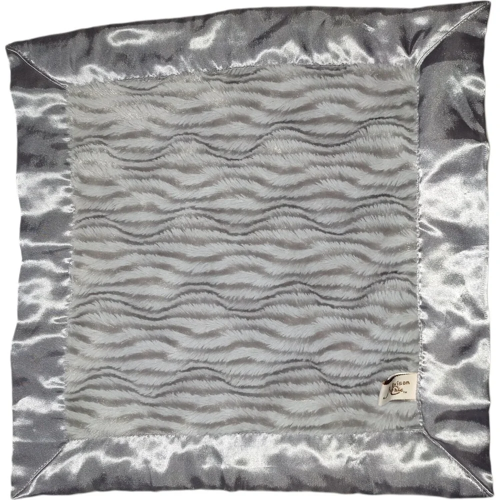 Maison Chic Baby Gray Silver Satin Security Blanket Lovey Faux Fur 14x14 Square